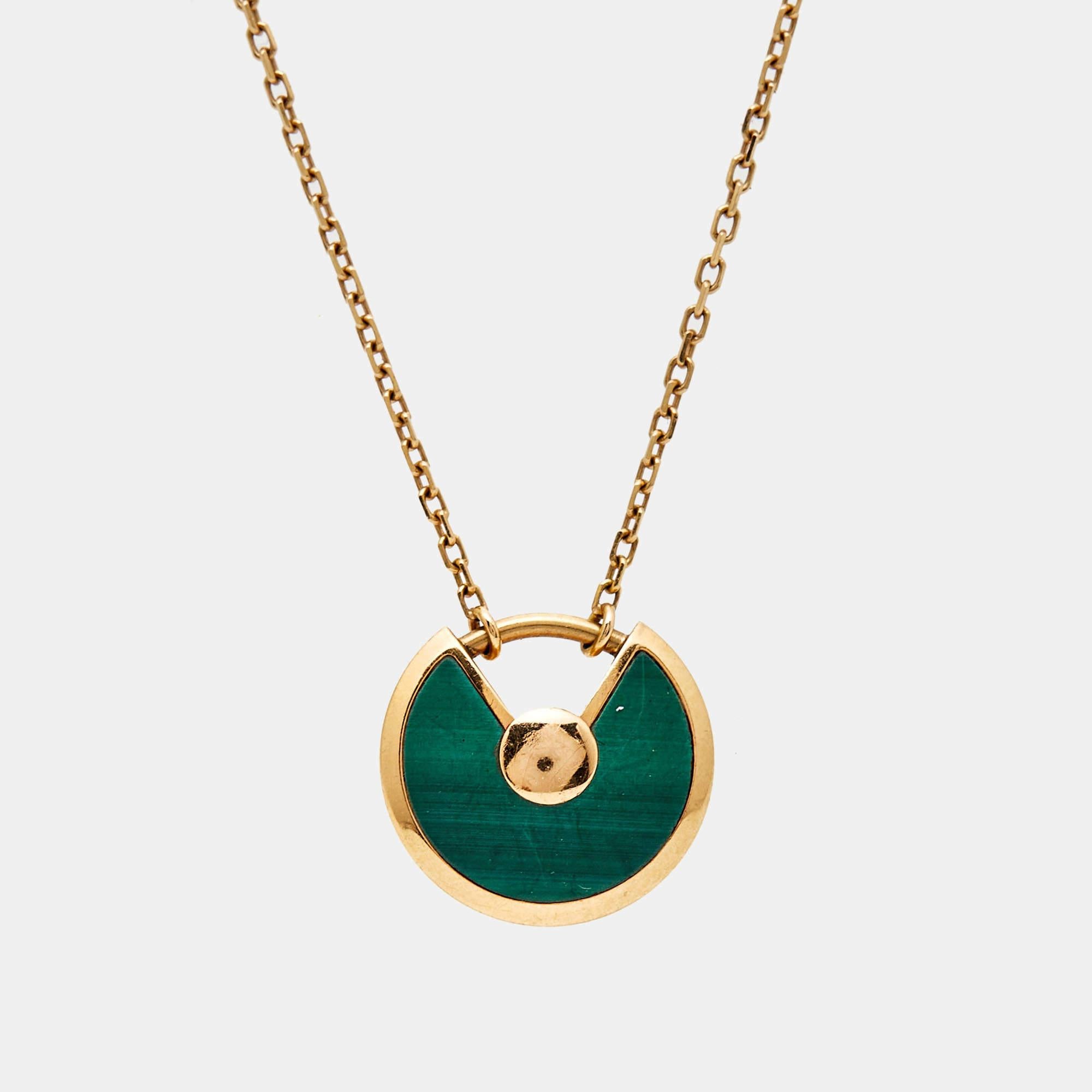 Contemporary Cartier Amulette De Cartier Malachite Diamond 18k Rose Gold XS Model Necklace