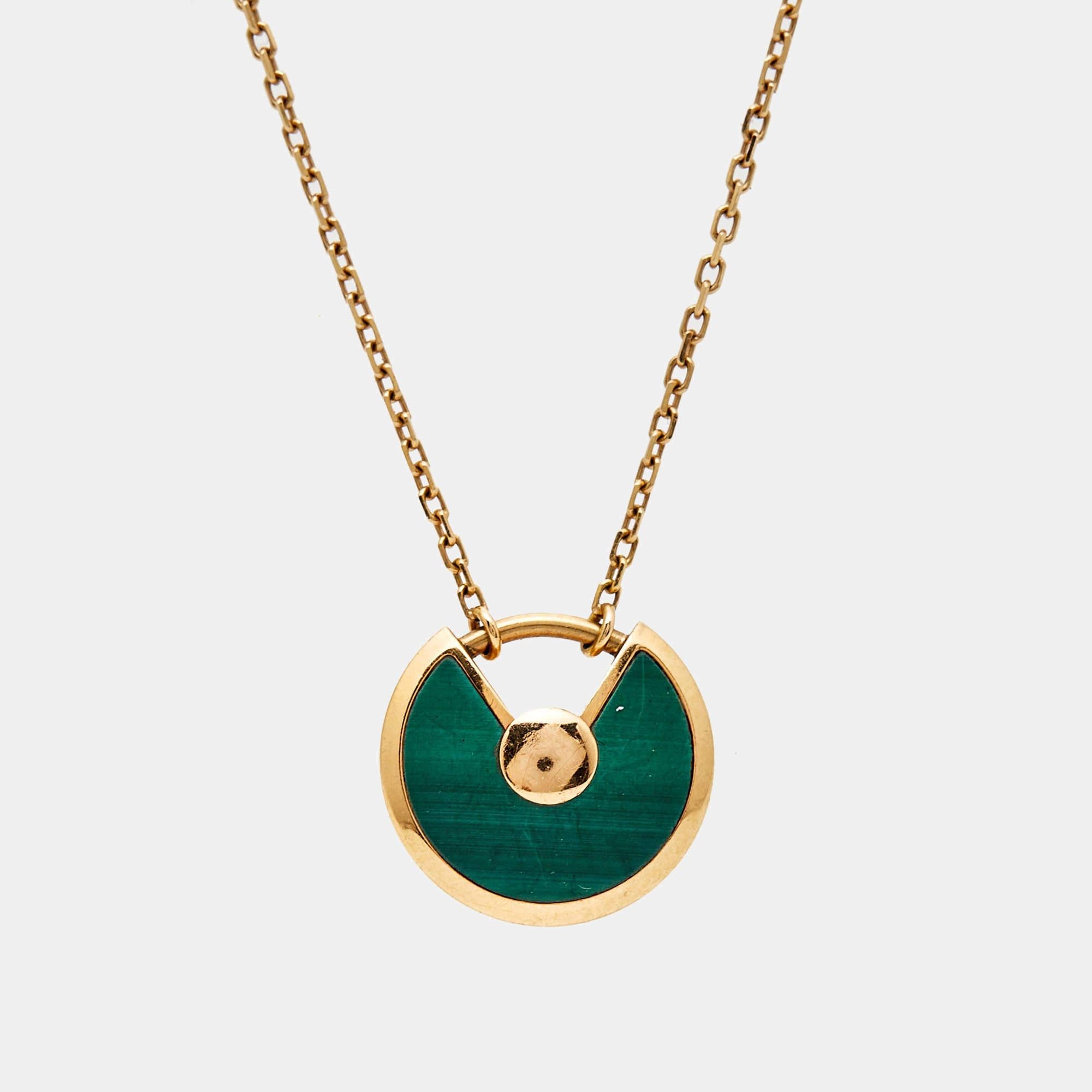 Cartier Amulette De Cartier Malachite Diamond 18k Rose Gold XS Model Necklace For Sale 1