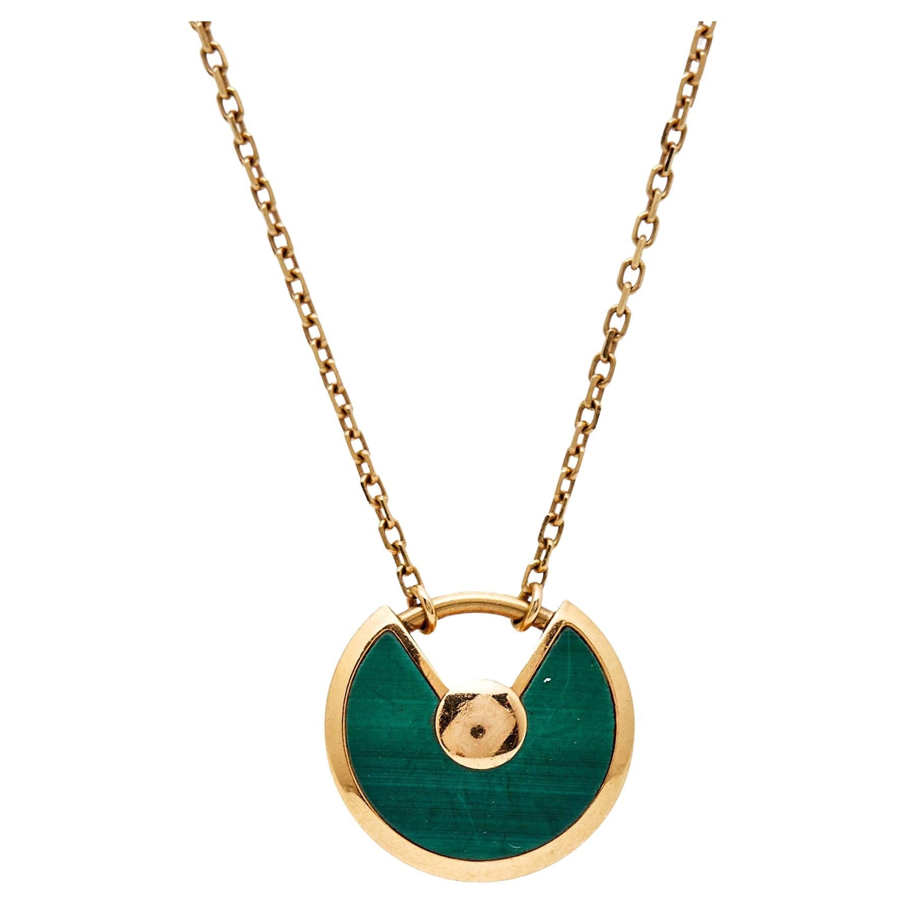 Cartier Amulette De Cartier Malachite Diamond 18k Rose Gold XS Model Necklace For Sale