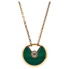 Cartier Amulette De Cartier Malachite Diamond 18k Rose Gold XS Model Necklace