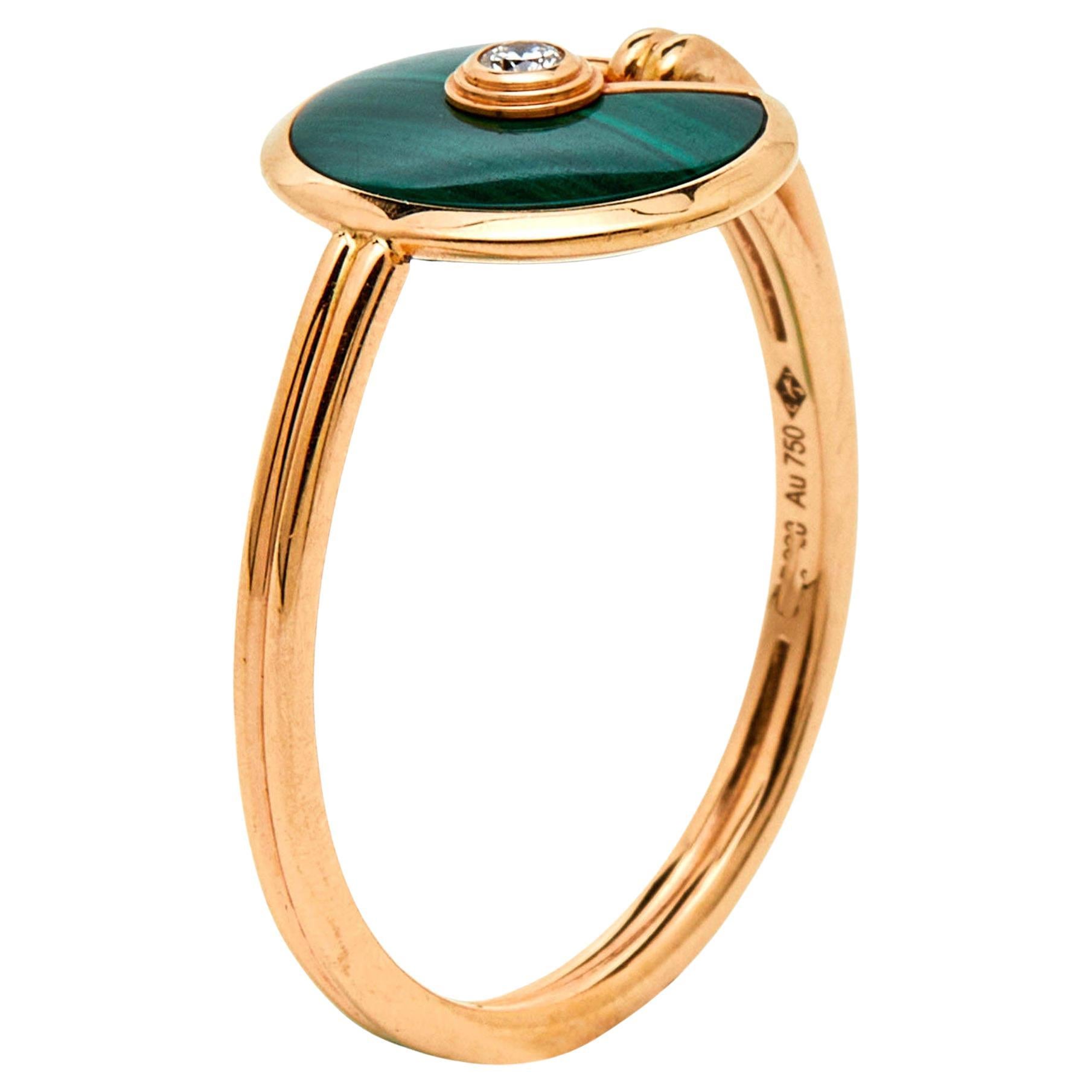 Cartier Amulette De Cartier Malachite Diamond 18K Rose Gold XS Model Ring