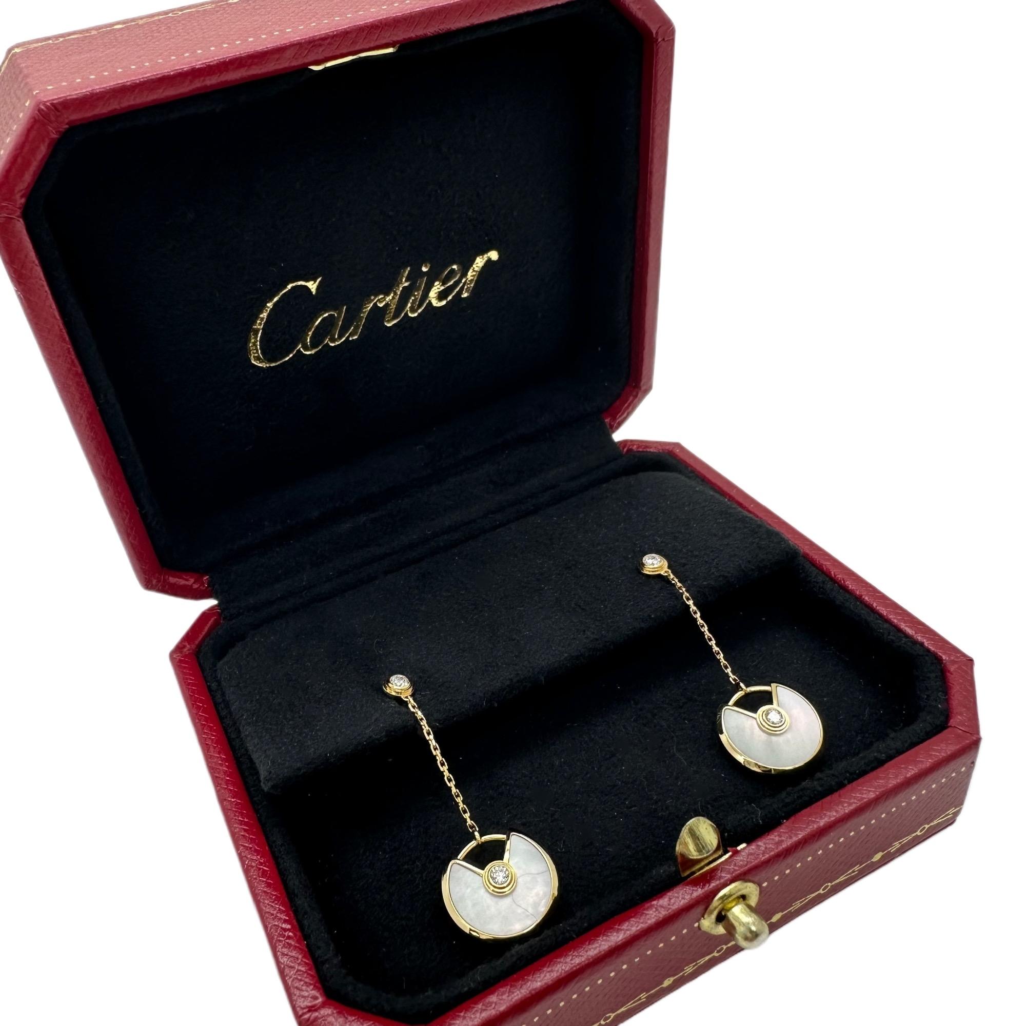 Women's or Men's CARTIER Amulette de Cartier Mother 0f Pearl & Diamond Earrings XS in 18kt YG