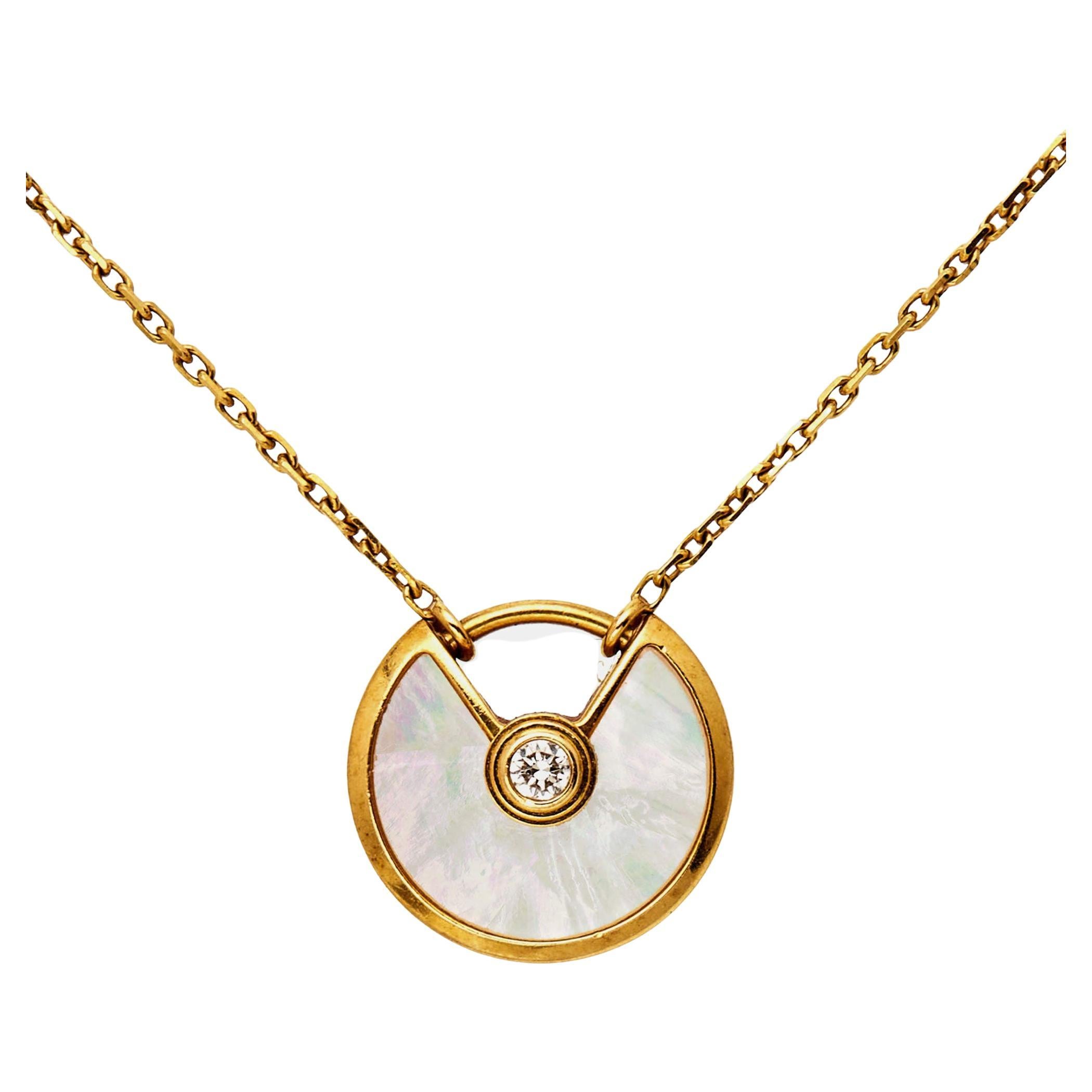 Cartier Amulette De Cartier Mother of Pearl Diamonds 18k Yellow Gold Necklace