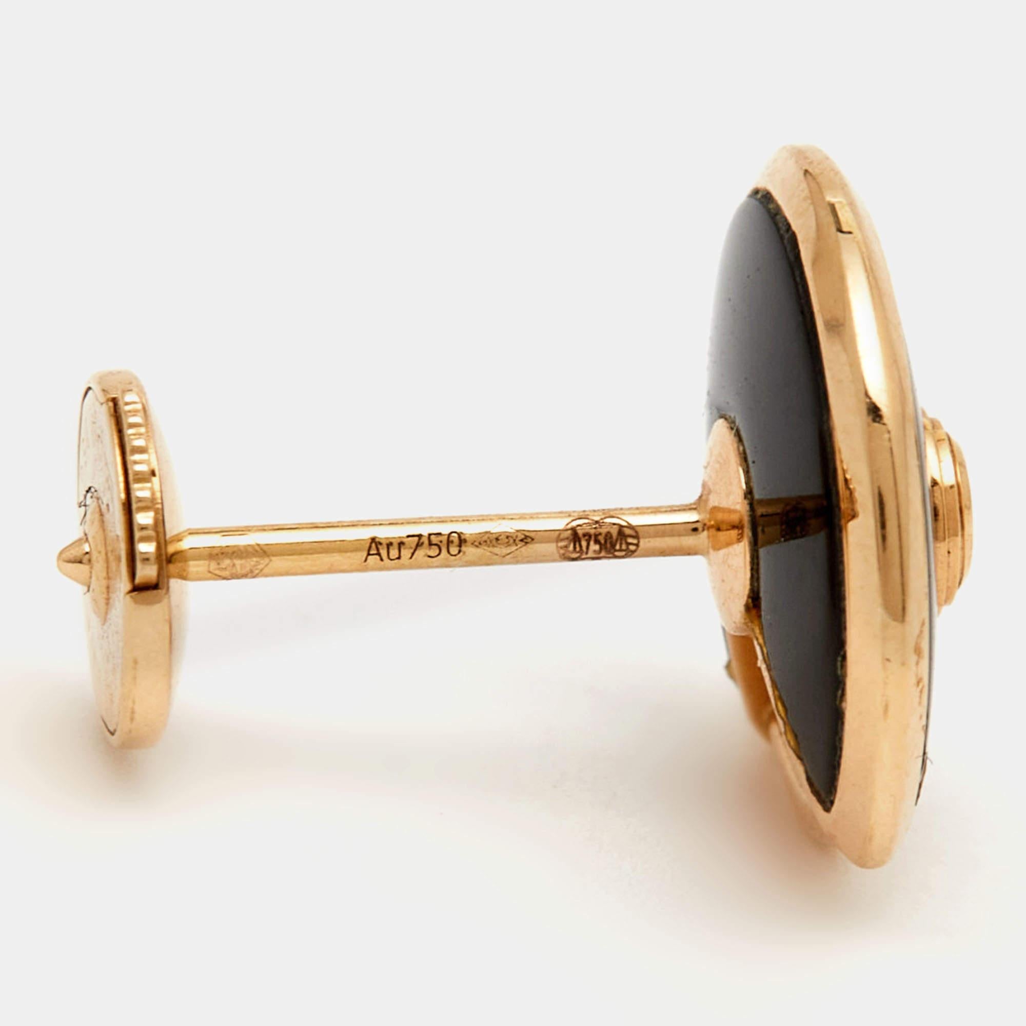 Cartier Amulette De Cartier Onyx Diamond 18k Rose Gold Earrings In Good Condition In Dubai, Al Qouz 2