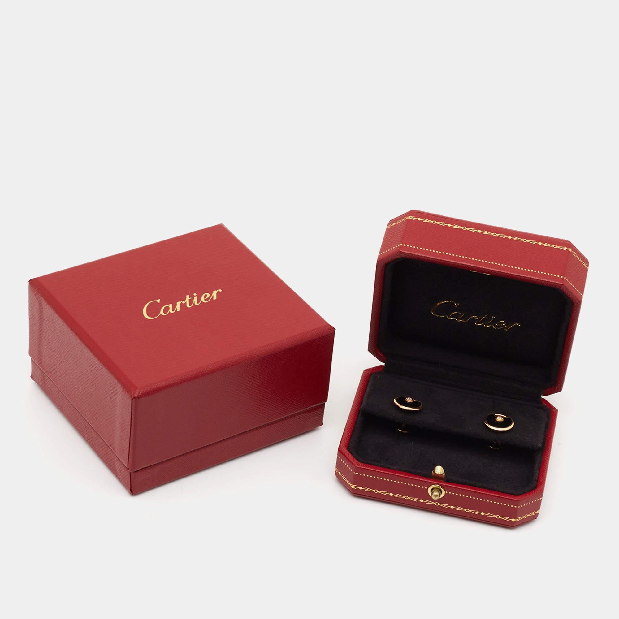 Cartier Amulette De Cartier Onyx Diamond 18k Rose Gold Earrings 1