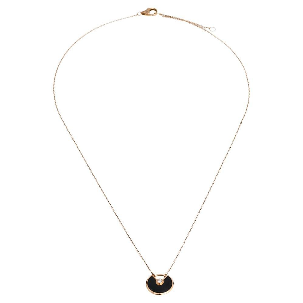 Cartier Amulette De Cartier Onyx Diamond 18K Rose Gold Pendant Necklace XS