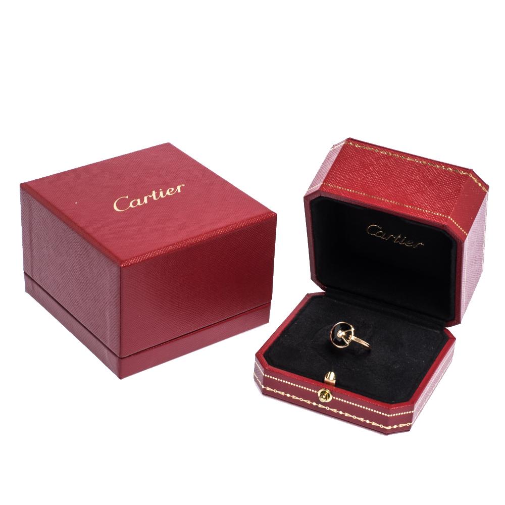 Women's Cartier Amulette de Cartier Onyx Diamond 18K Rose Gold Ring Size 53