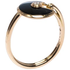 Cartier Amulette de Cartier Onyx Diamond 18K Rose Gold Ring Size 53