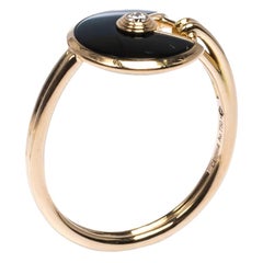 Cartier Amulette de Cartier Onyx Diamond 18K Rose Gold Ring Size 53