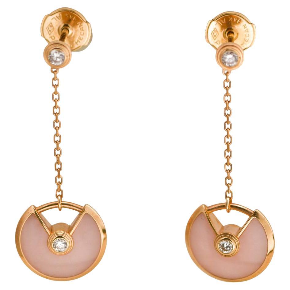 Cartier Amulette de Cartier Pendientes de oro rosa de 18 quilates con ópalo rosa y diamantes