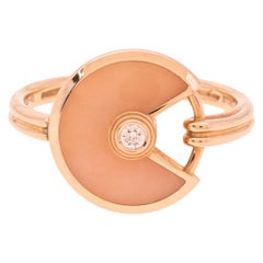 Cartier Amulette de Cartier Pink Opal Diamond 18K Rose Gold Ring Size 48