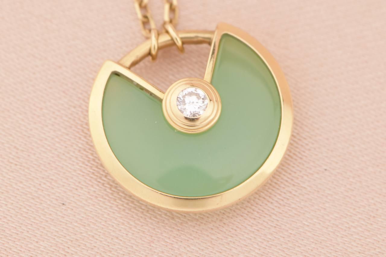 Cartier Amulette de Cartier with Green Chalcedony Pendant In Excellent Condition In Banbury, GB