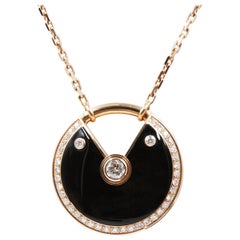 Cartier Amulette De Medium Model 18 Karat Rose Gold Diamonds Onyx Necklace