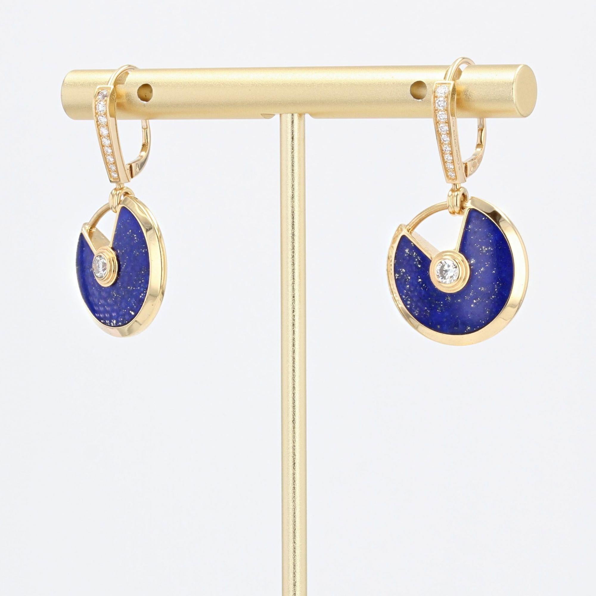 Modern Cartier Amulette Lapis Lazuli Diamond 18 Karat Yellow Gold Dangle Earrings