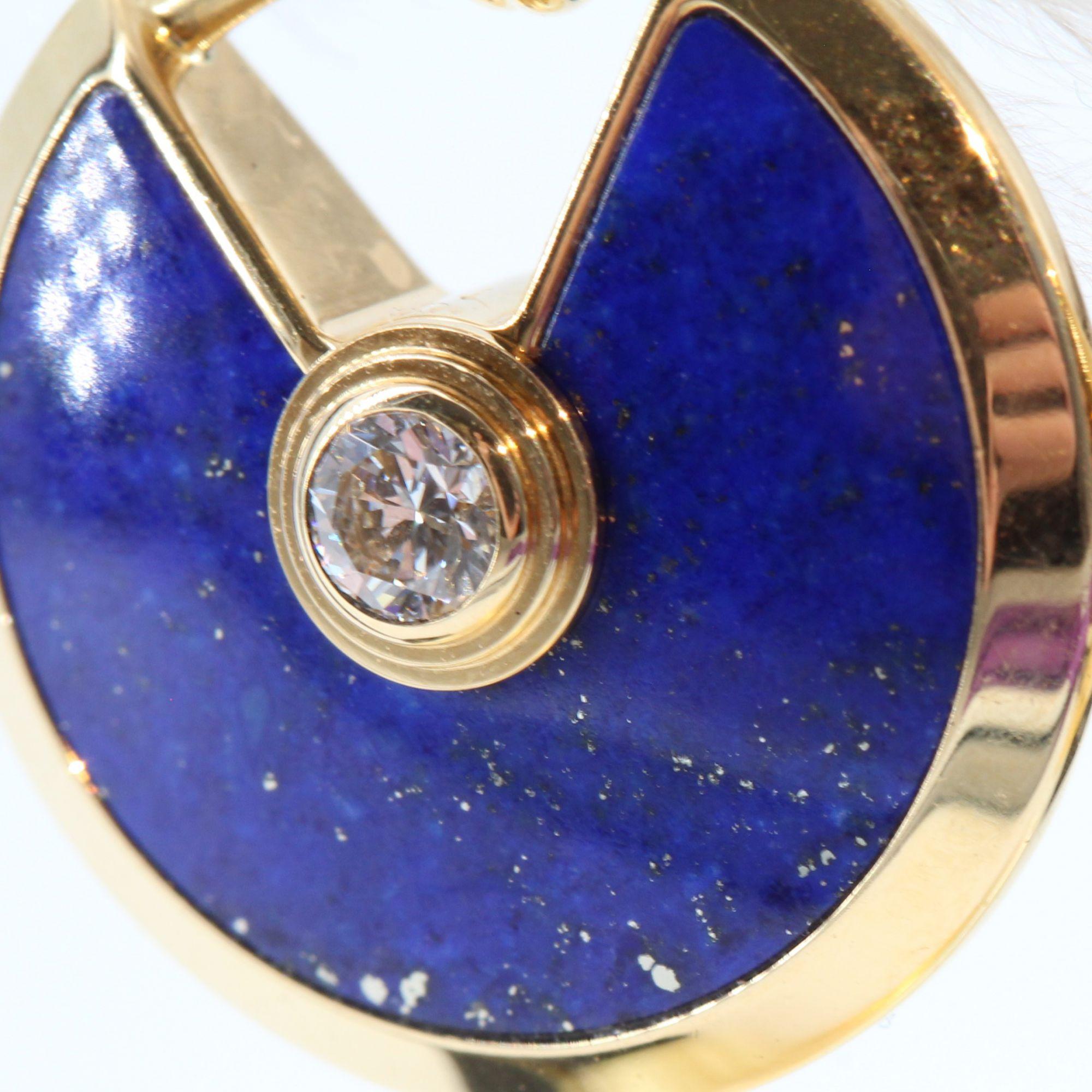 Cartier Amulette Lapis Lazuli Diamond 18 Karat Yellow Gold Dangle Earrings In Excellent Condition In Poitiers, FR