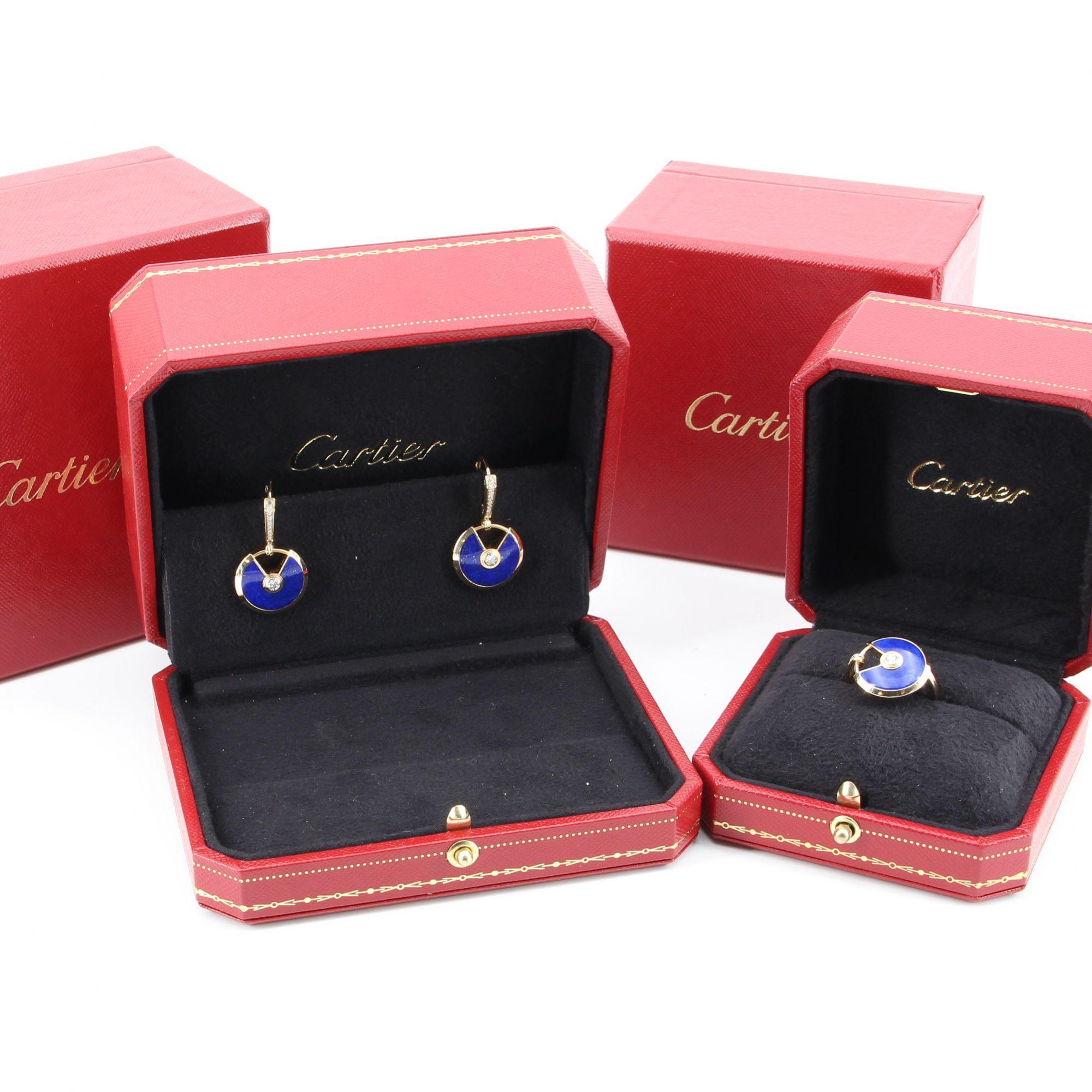 Cartier Amulette Lapis Lazuli Diamond 18 Karat Yellow Gold Dangle Earrings In Excellent Condition In Poitiers, FR