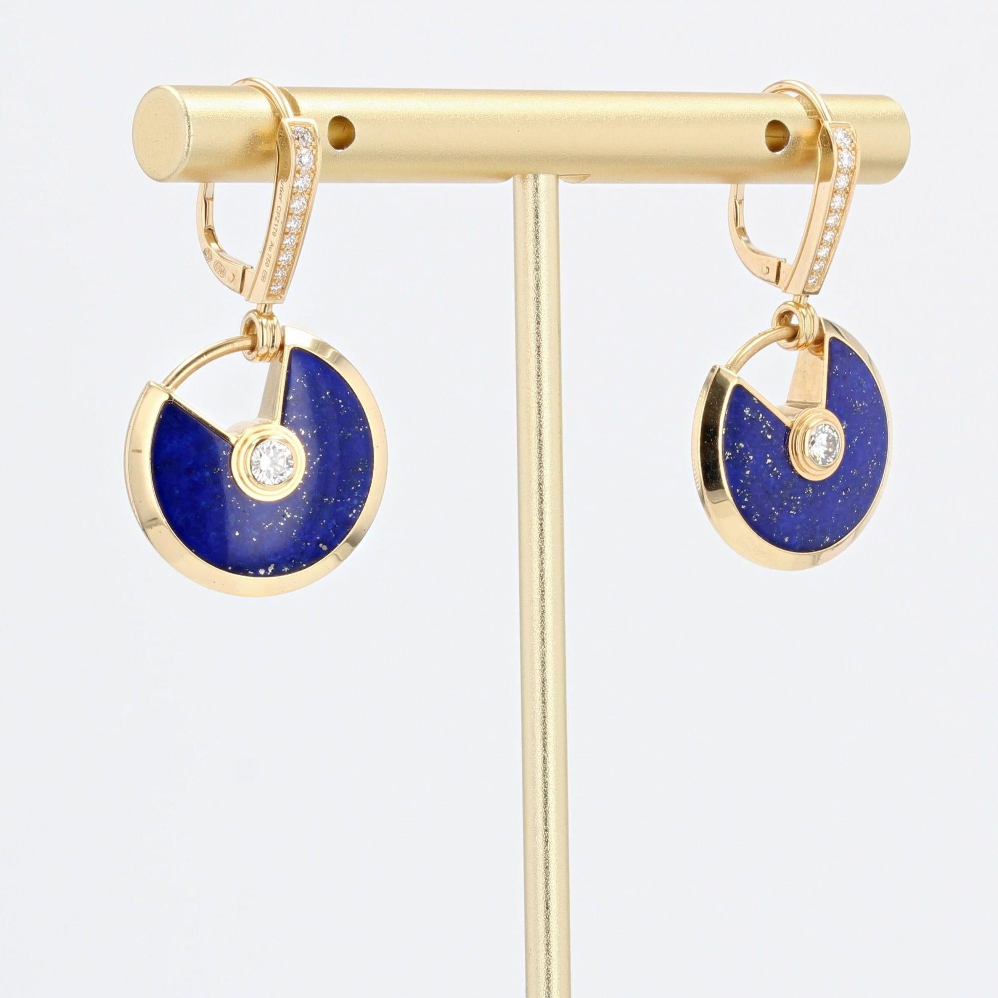 Women's Cartier Amulette Lapis Lazuli Diamond 18 Karat Yellow Gold Dangle Earrings