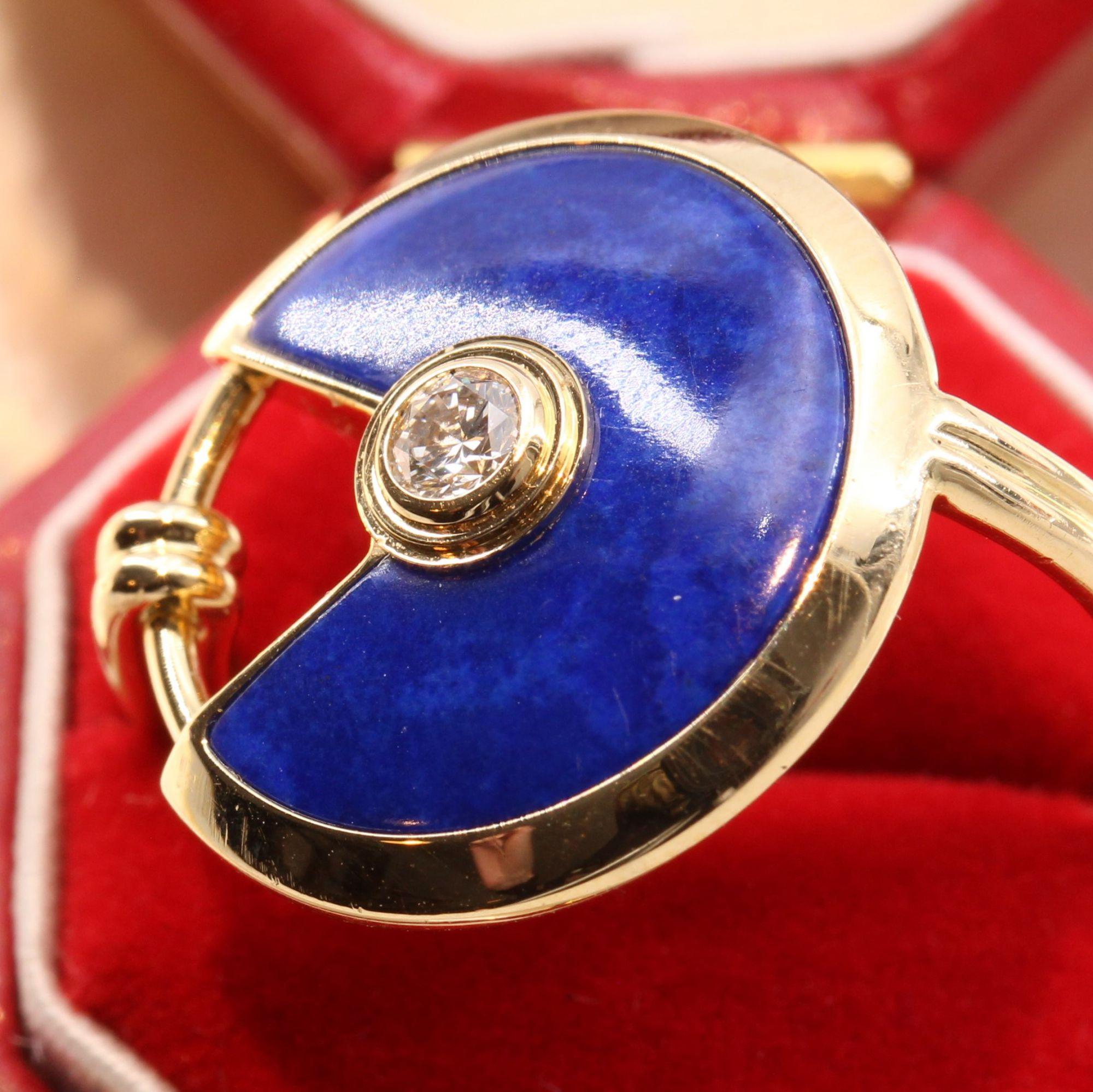 Cartier Amulette Lapis Lazuli Diamond 18 Karat Yellow Gold Ring 6