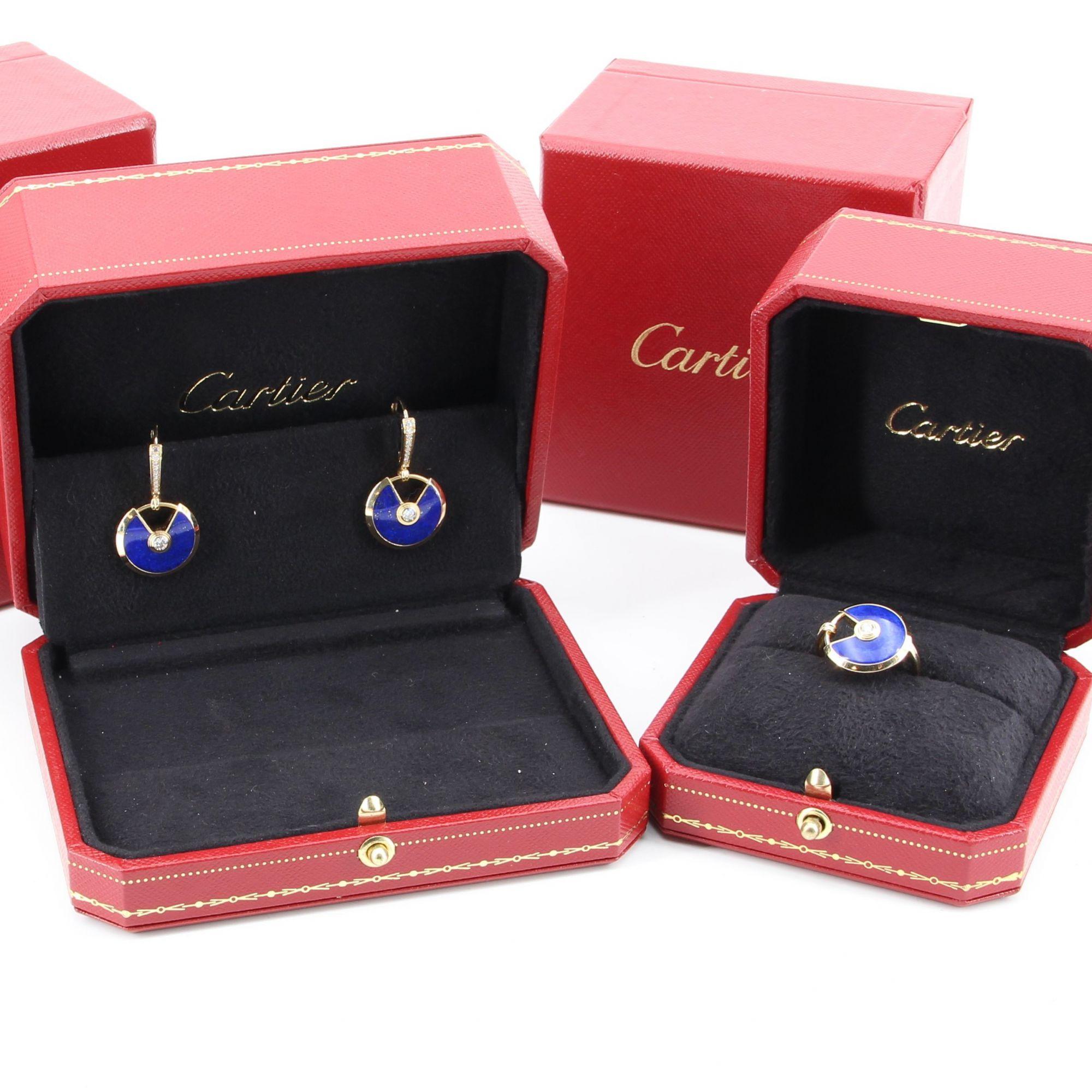 Cartier Amulette Lapis Lazuli Diamond 18 Karat Yellow Gold Ring 8