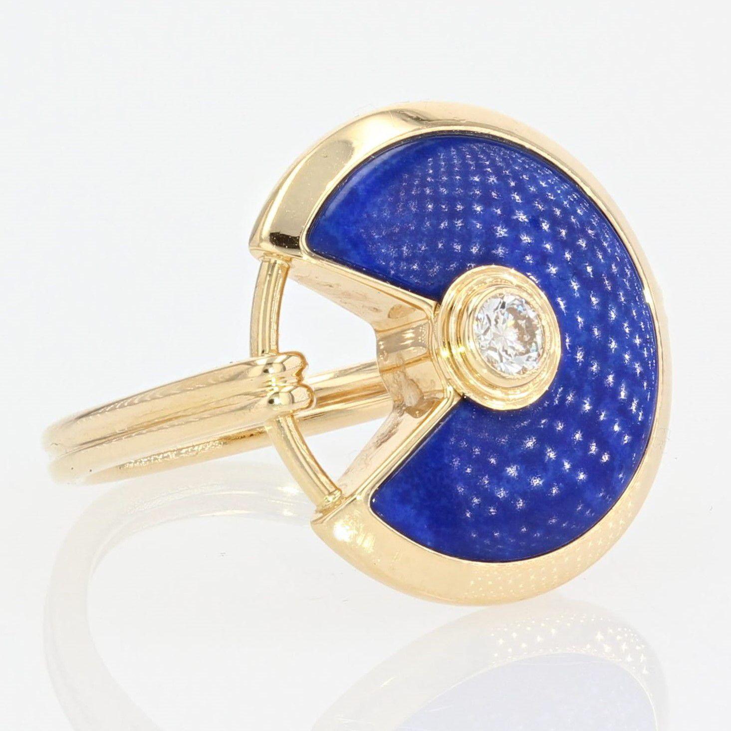 Brilliant Cut Cartier Amulette Lapis Lazuli Diamond 18 Karat Yellow Gold Ring
