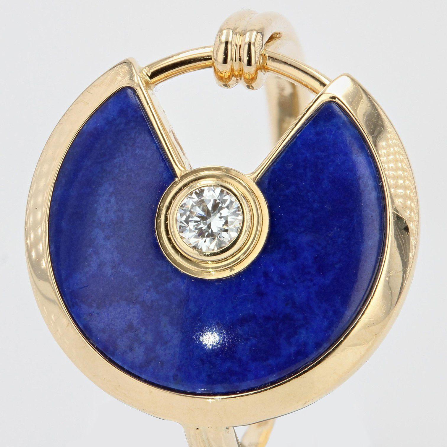 Women's Cartier Amulette Lapis Lazuli Diamond 18 Karat Yellow Gold Ring