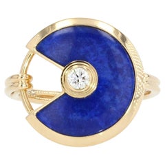 Cartier Amulette Lapis Lazuli Diamond 18 Karat Yellow Gold Ring
