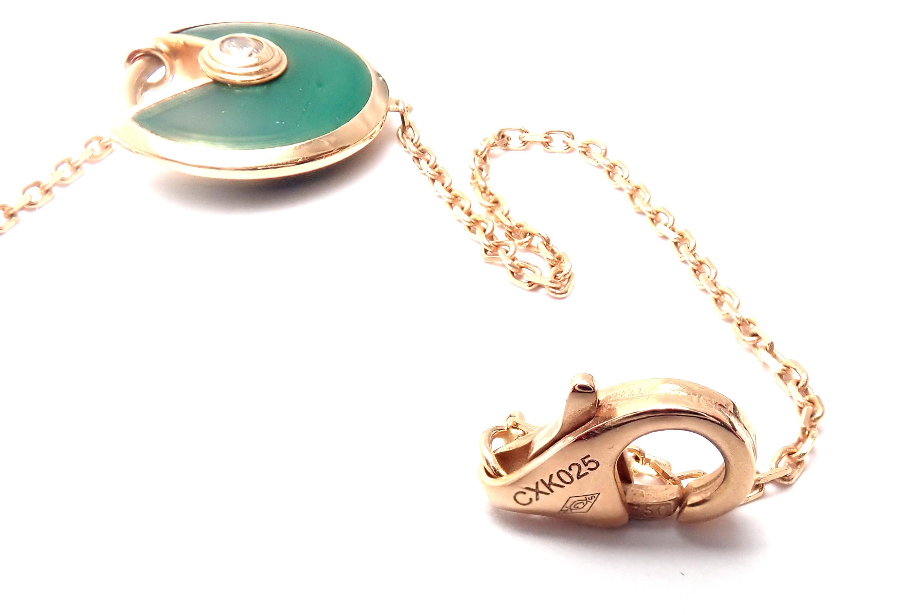 Women's or Men's Cartier Amulette Malachite Diamond XS Model Rose Gold Bracelet