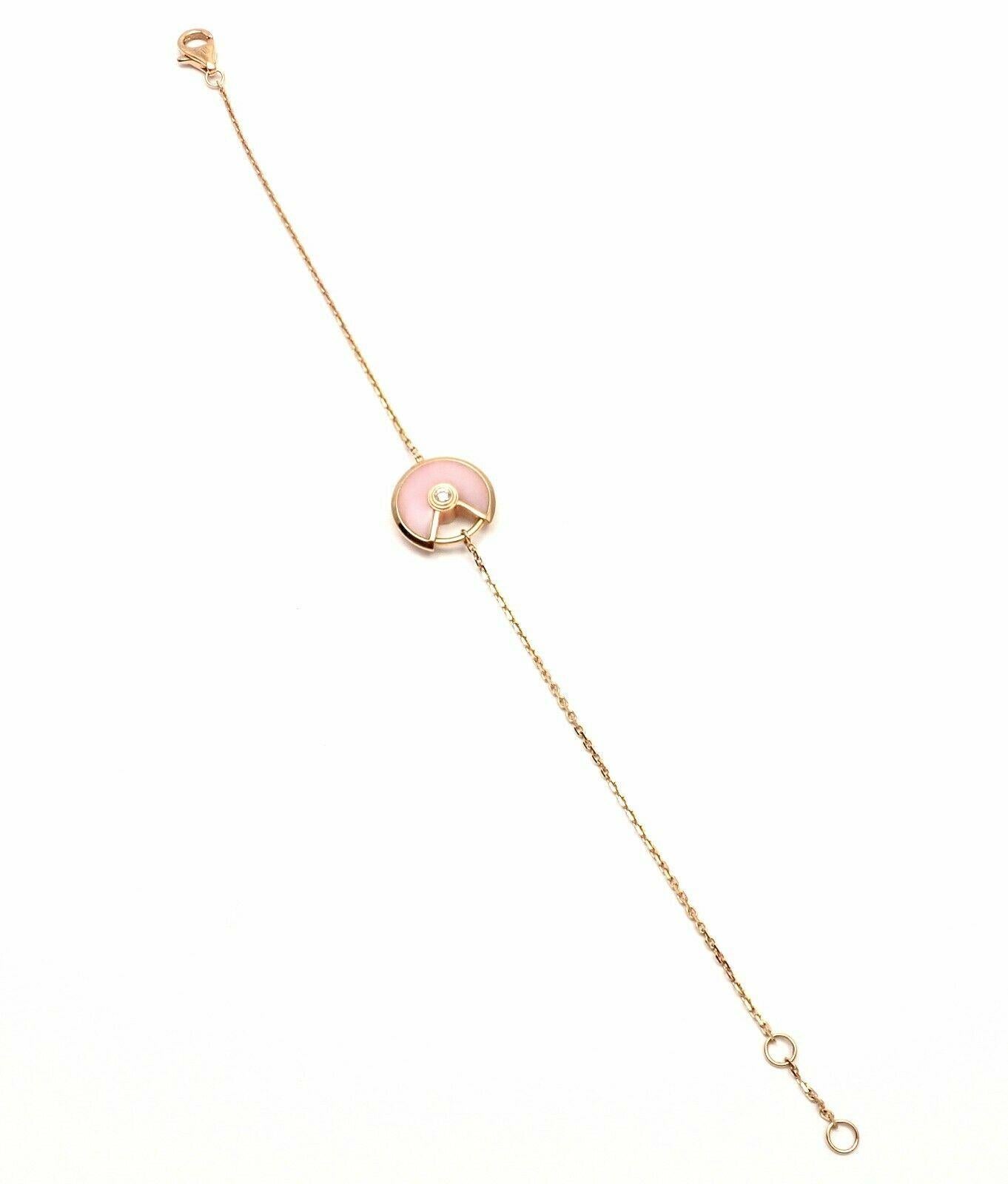 Women's or Men's Cartier Amulette Pink Opal Diamond Rose Gold XS Model Bracelet