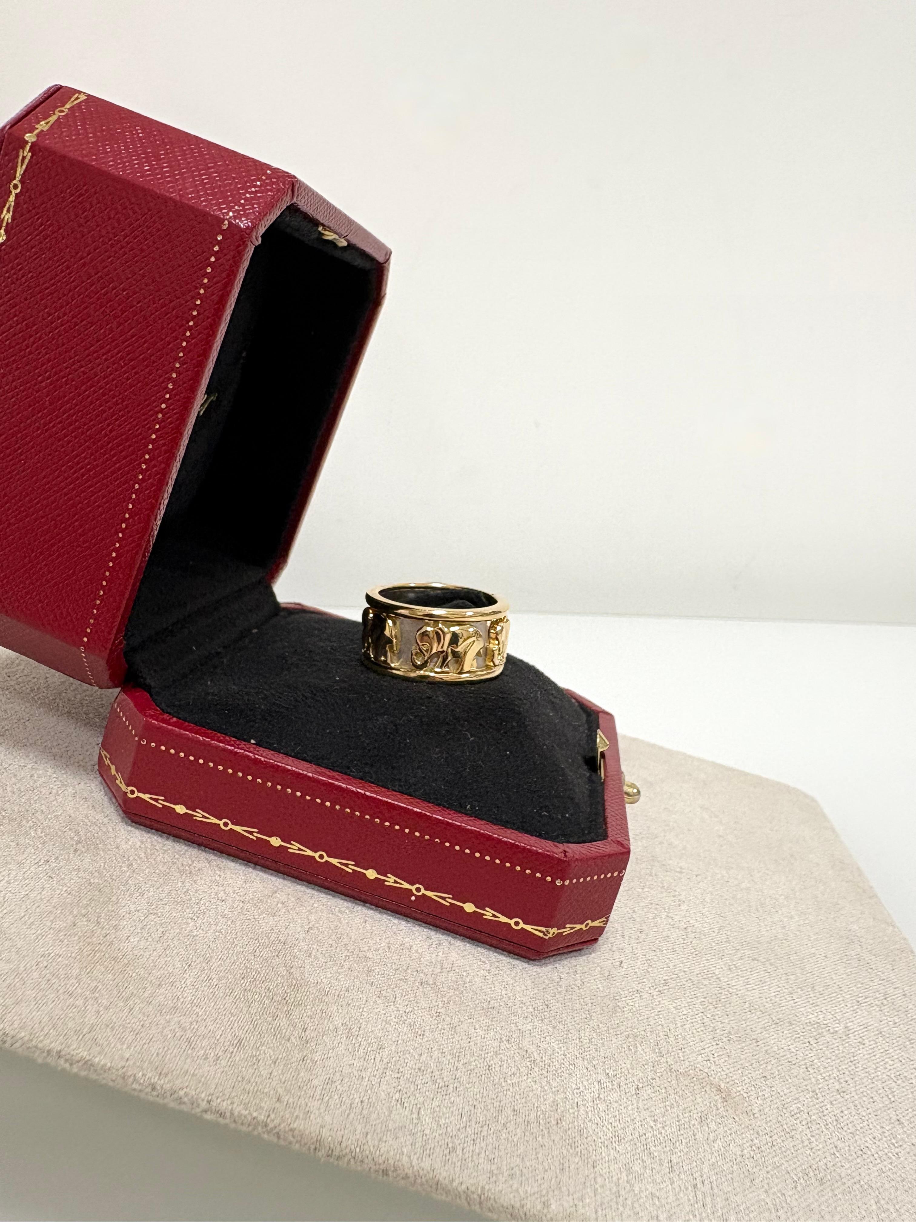 Cartier 18kt Gold Walking Elephants Band Ring. For Sale 2