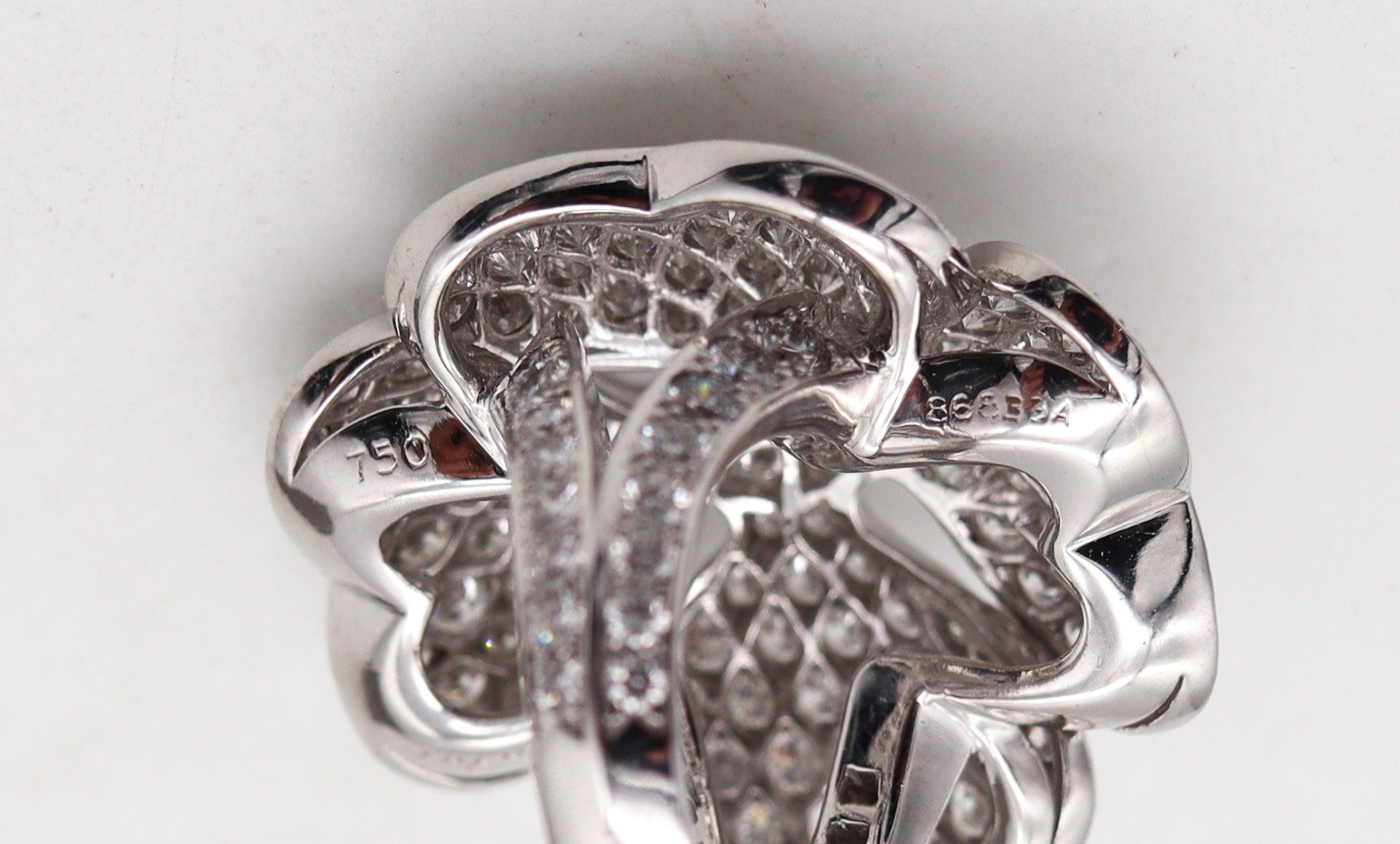CARTIER Anniversary Clover Cocktail Ring In 18K White Gold With 7.26 Ctw Diamond For Sale 4