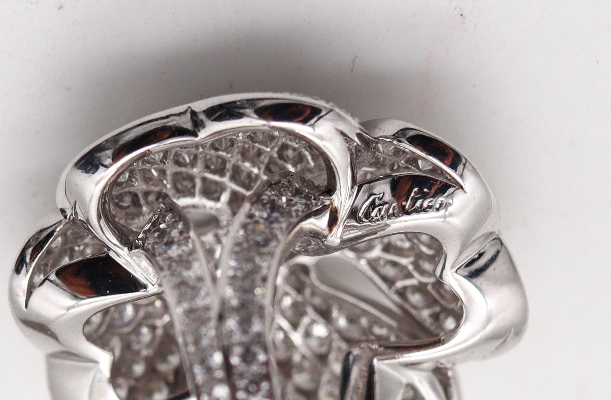 CARTIER Anniversary Clover Cocktail Ring In 18K White Gold With 7.26 Ctw Diamond For Sale 5