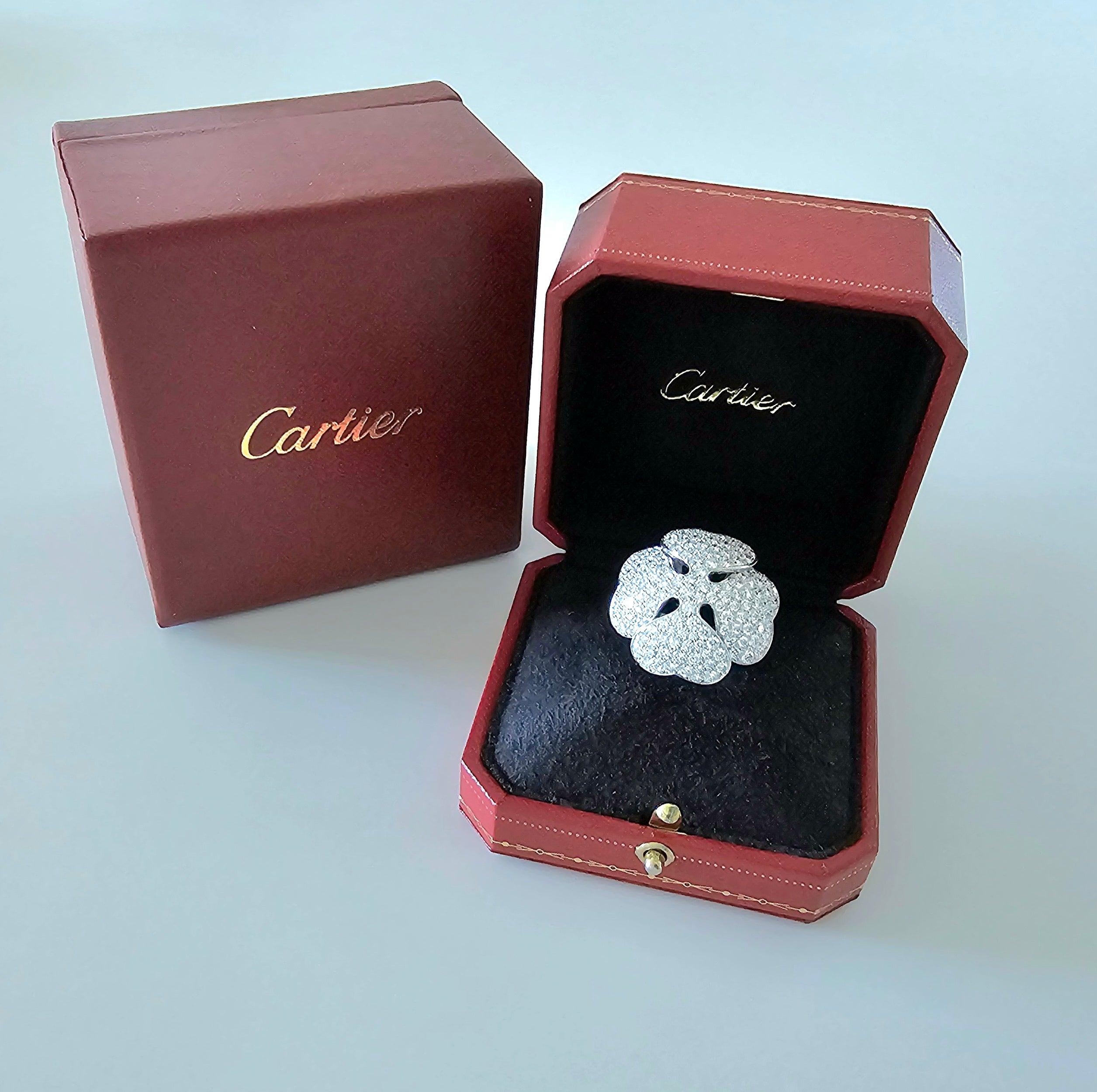 Modernist CARTIER Anniversary Clover Cocktail Ring In 18K White Gold With 7.26 Ctw Diamond For Sale