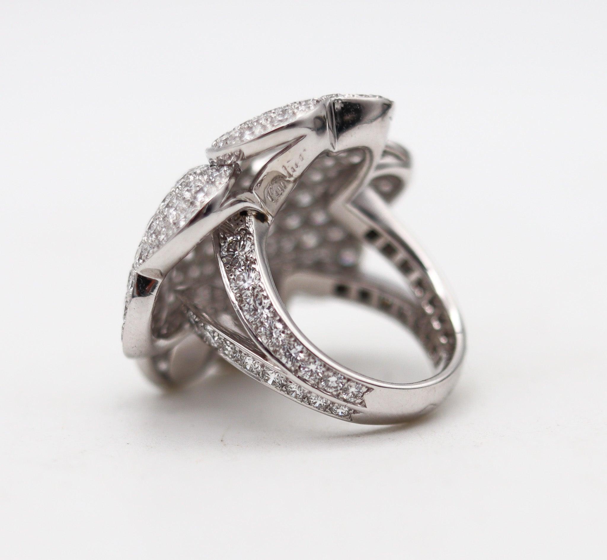 Women's CARTIER Anniversary Clover Cocktail Ring In 18K White Gold With 7.26 Ctw Diamond For Sale