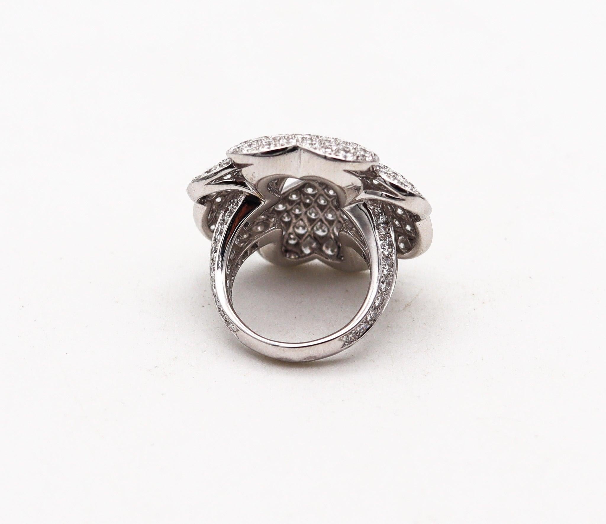 CARTIER Anniversary Clover Cocktail Ring In 18K White Gold With 7.26 Ctw Diamond For Sale 1