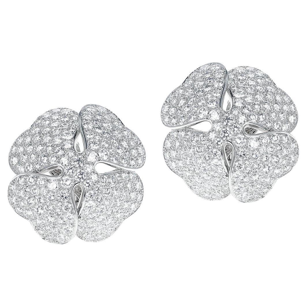 Cartier Anniversary Edition Clover 14 ct. Diamond Earrings, Part of Set For Sale