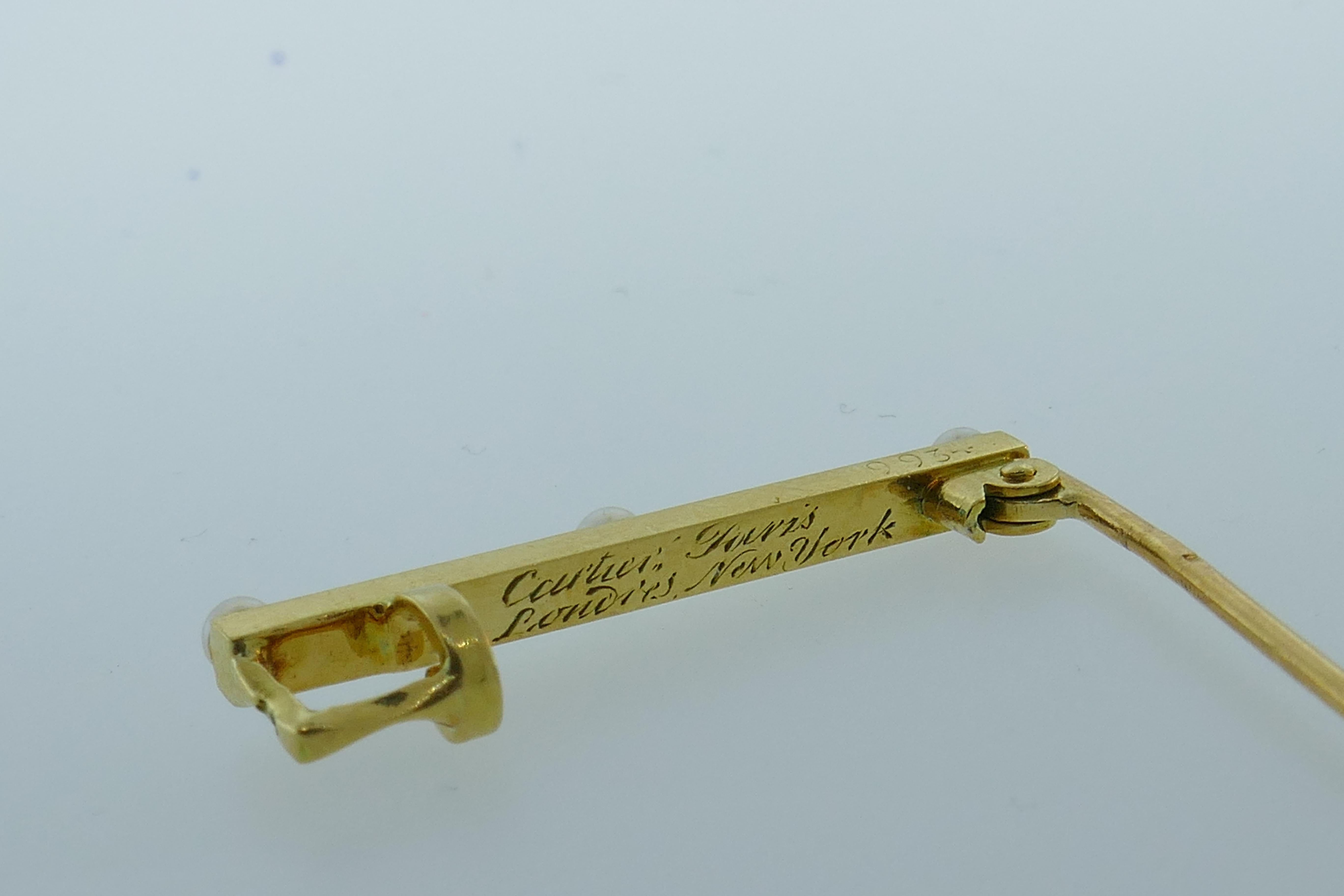 Round Cut Cartier Antique 18k Yellow Gold, Enamel & Pearl Pin, circa 1900s For Sale