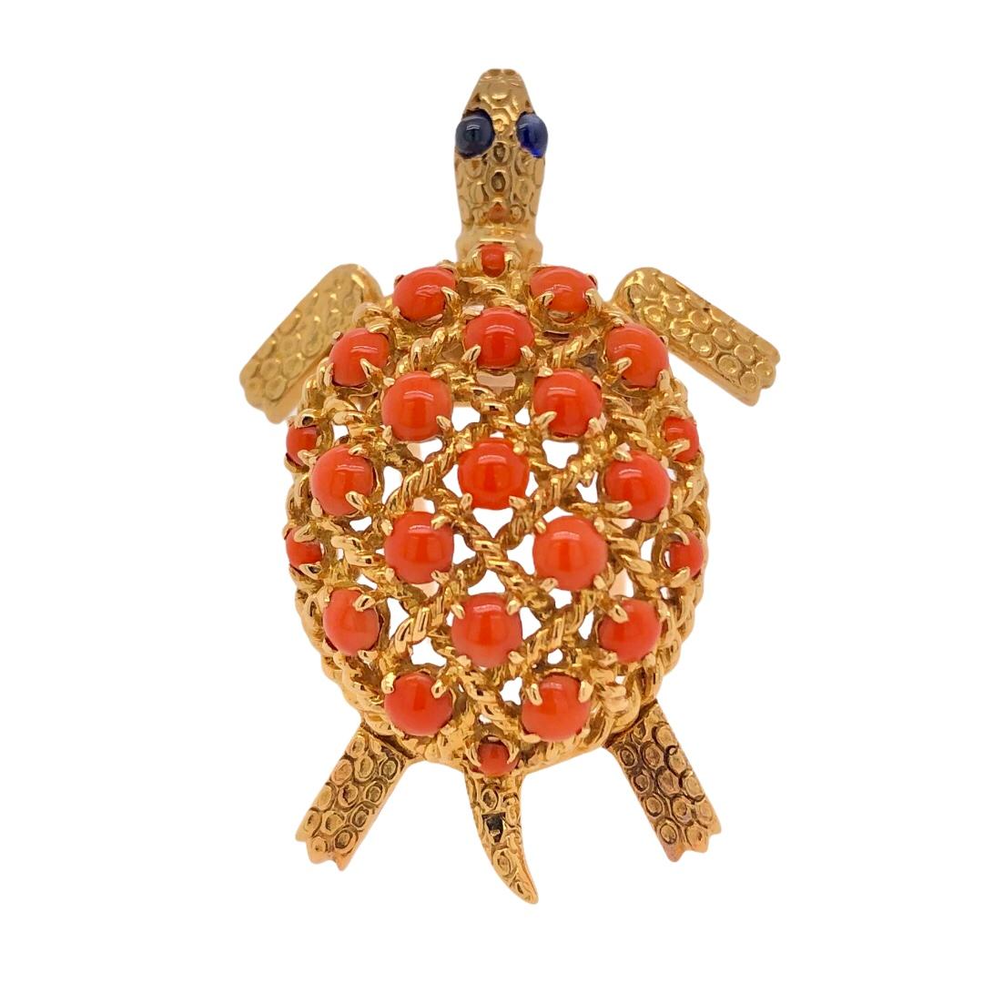 Cartier Antique Coral Sapphire Turtle Pin Brooch in 18 Karat Yellow Gold C.1960

- Precious Corals
- Cabochon Sapphires
- 18K Yellow Gold
- Circa. 1960

Presented by PARIS Craft House.