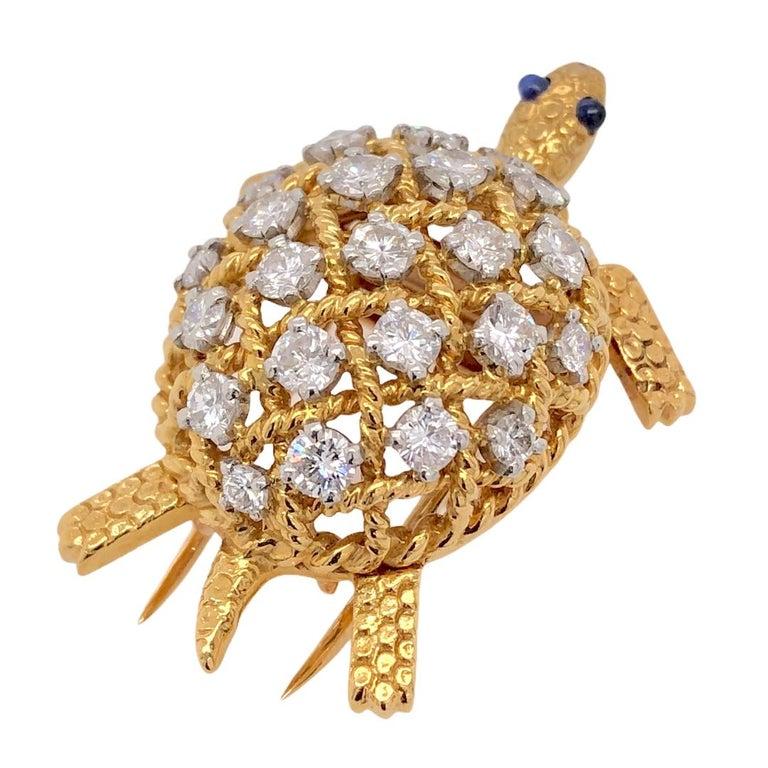 Modern Vintage Cartier Turtle with Diamonds in 18 Karat Yellow Gold circa 1960 Brooches For Sale