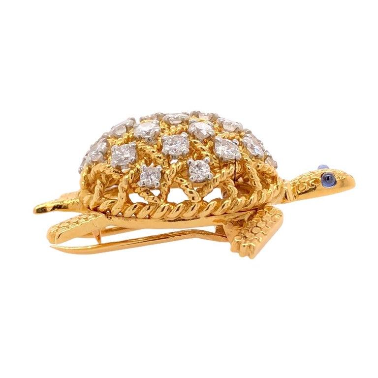 Brilliant Cut Vintage Cartier Turtle with Diamonds in 18 Karat Yellow Gold circa 1960 Brooches For Sale
