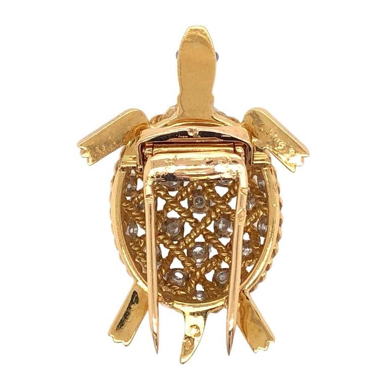 Women's or Men's Vintage Cartier Turtle with Diamonds in 18 Karat Yellow Gold circa 1960 Brooches For Sale