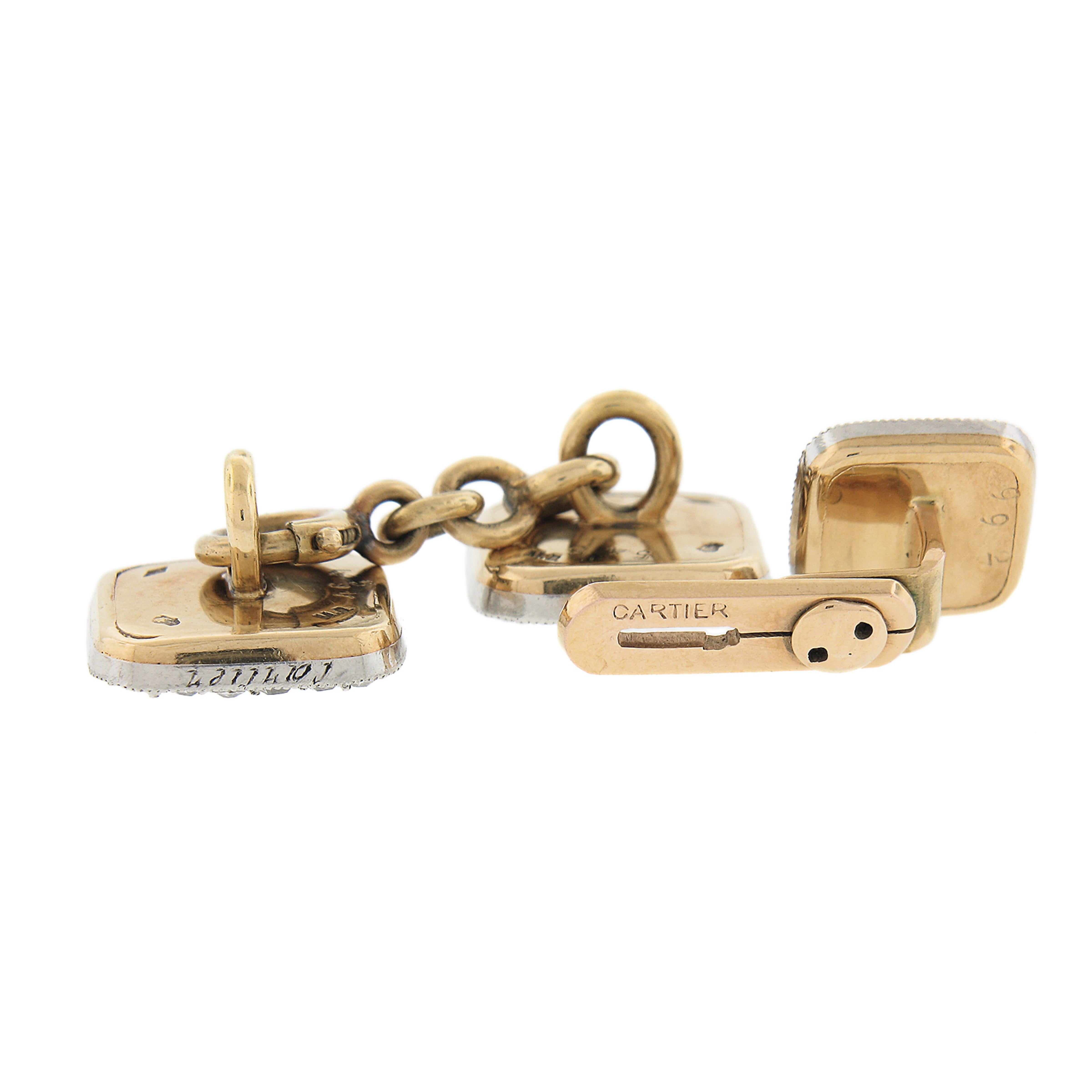 Cartier Antique Edwardian Linen Enamel & Diamond Cufflinks and Studs Set W/ Box For Sale 4