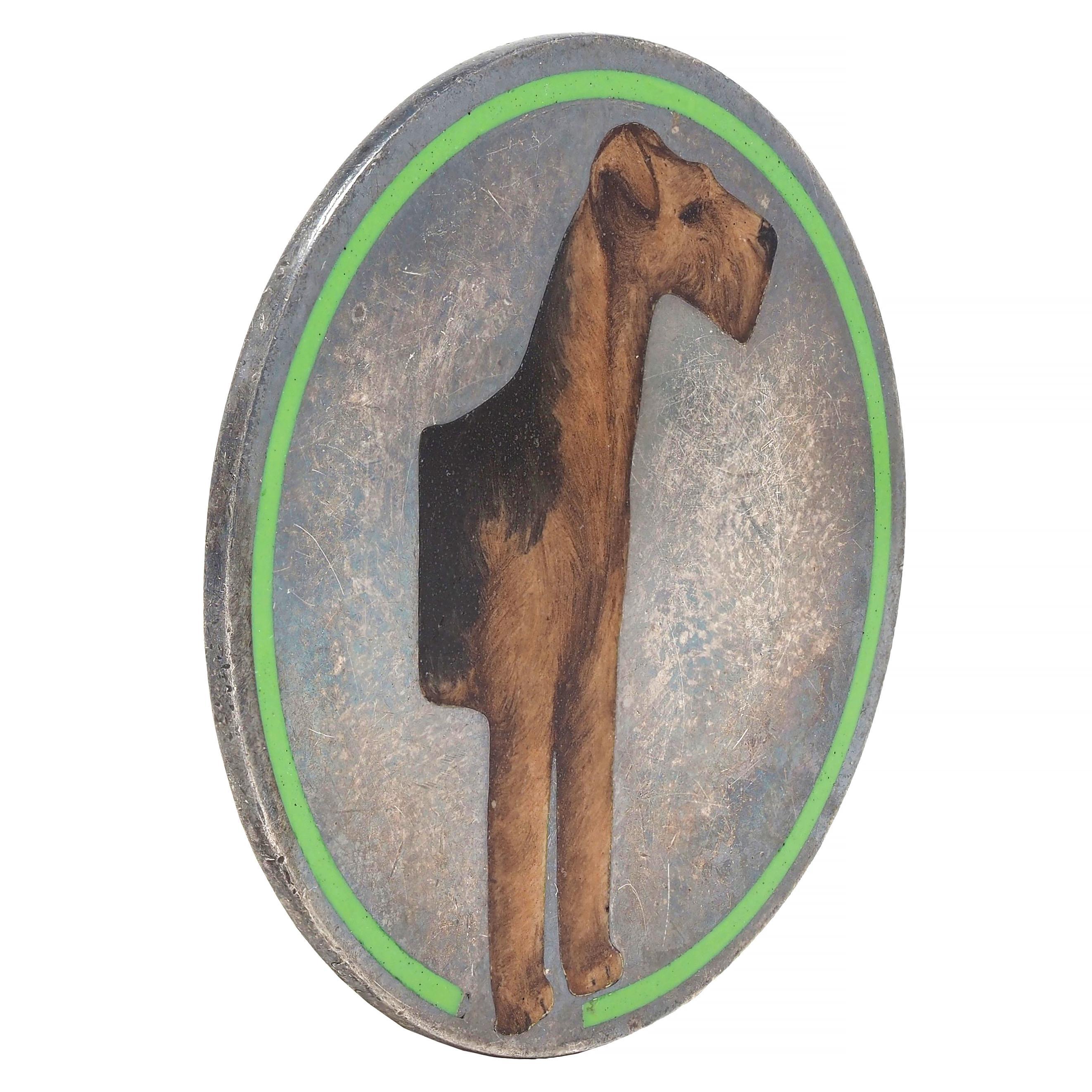 da uomo o donna Cartier Antique Enamel Sterling Silver Airedale Dog Heads or Tails Flip Coin in vendita