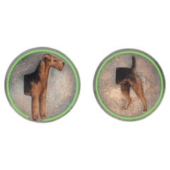 Cartier Antique Enamel Sterling Silver Airedale Dog Heads or Tails Flip Coin