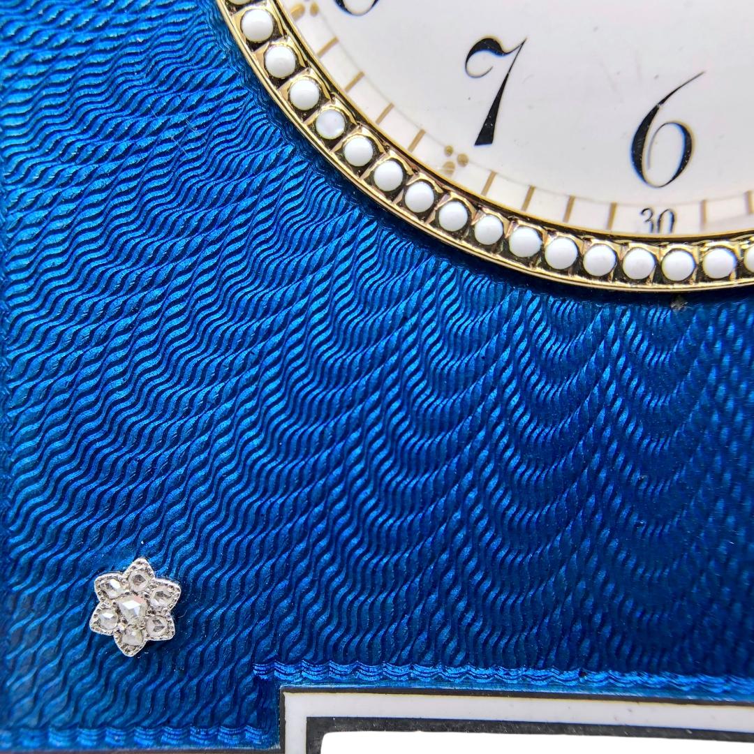 Cartier Antique Blue Enamel Desk Clock with Rose Cut Diamond, circa 1910 For Sale 4