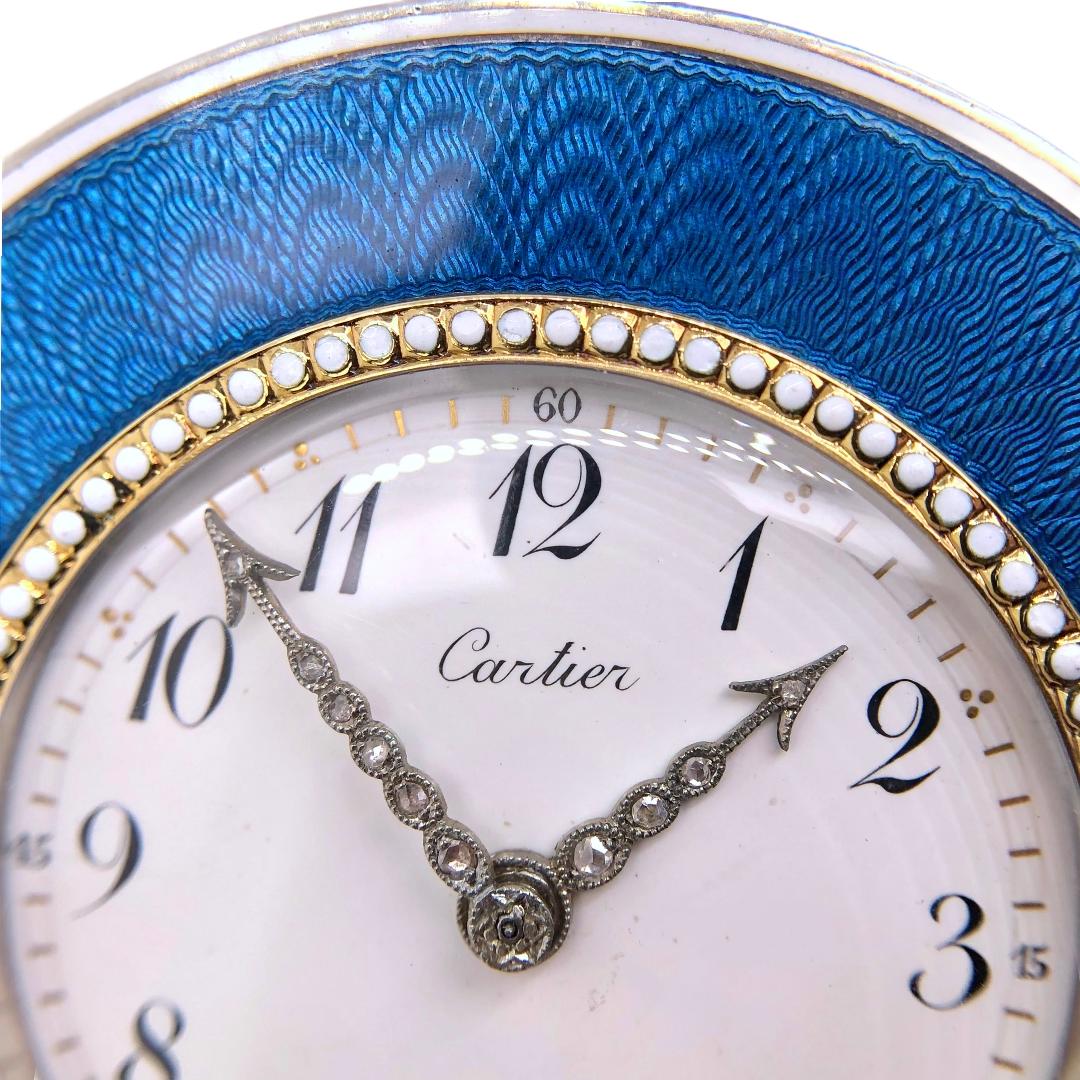 Cartier Antique Blue Enamel Desk Clock with Rose Cut Diamond, circa 1910 For Sale 3