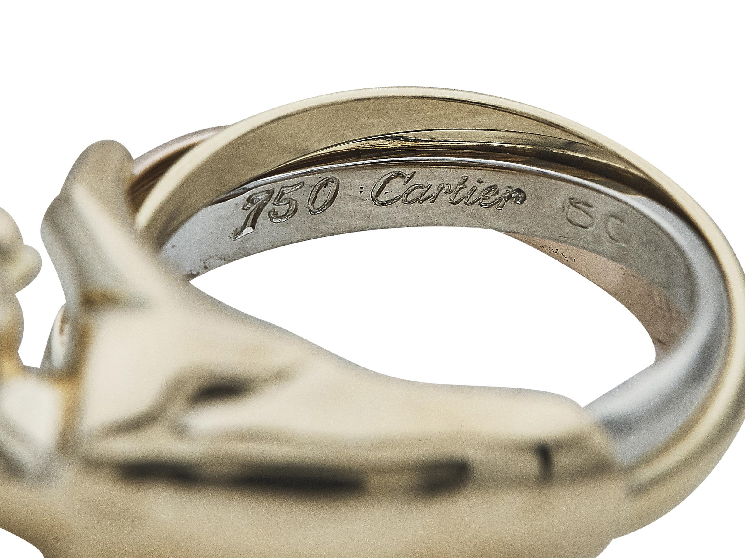 Round Cut Cartier Antrina Ring 18K Tri-Color Gold Size 51 For Sale