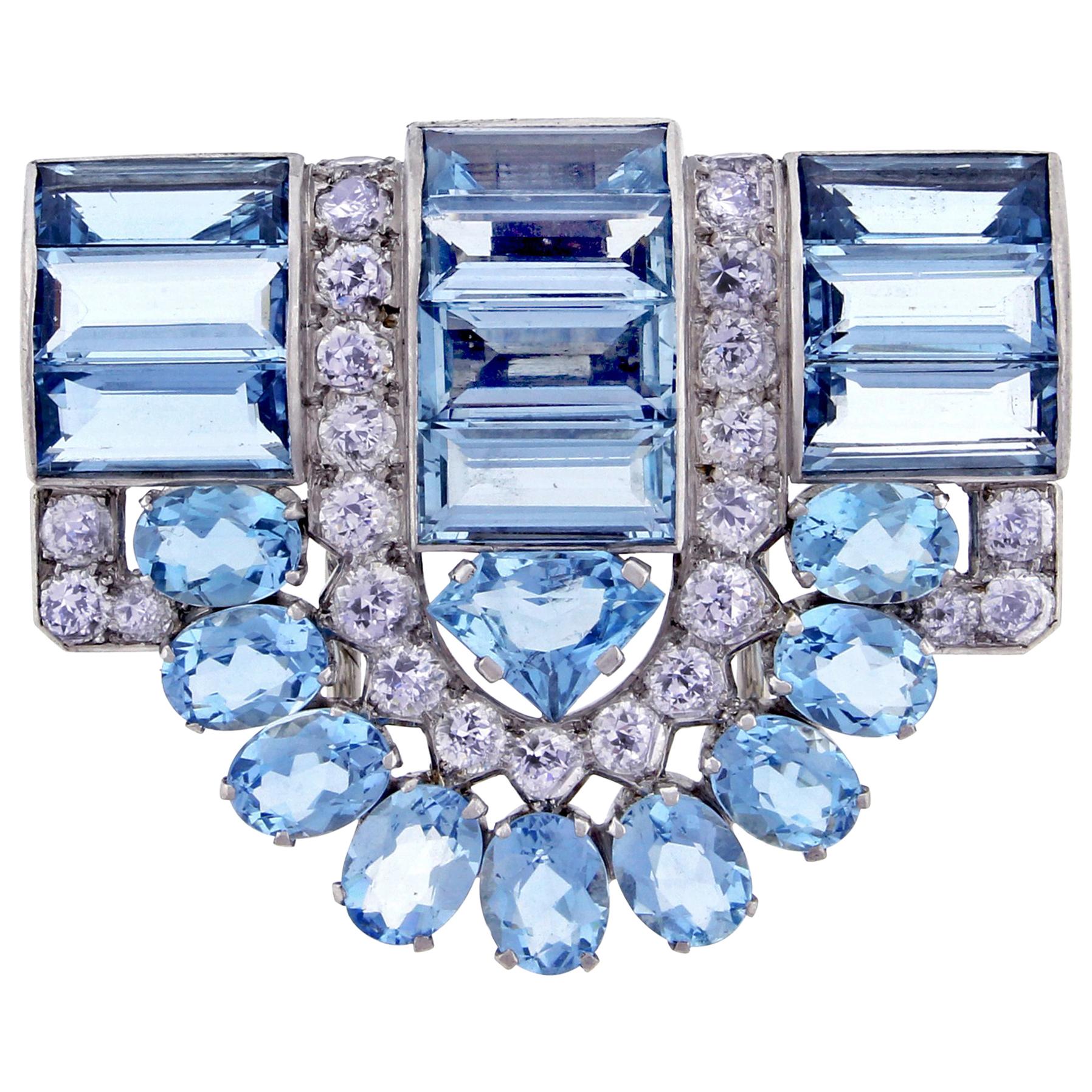 Cartier Aquamarine and Diamond Dress Clip Brooch