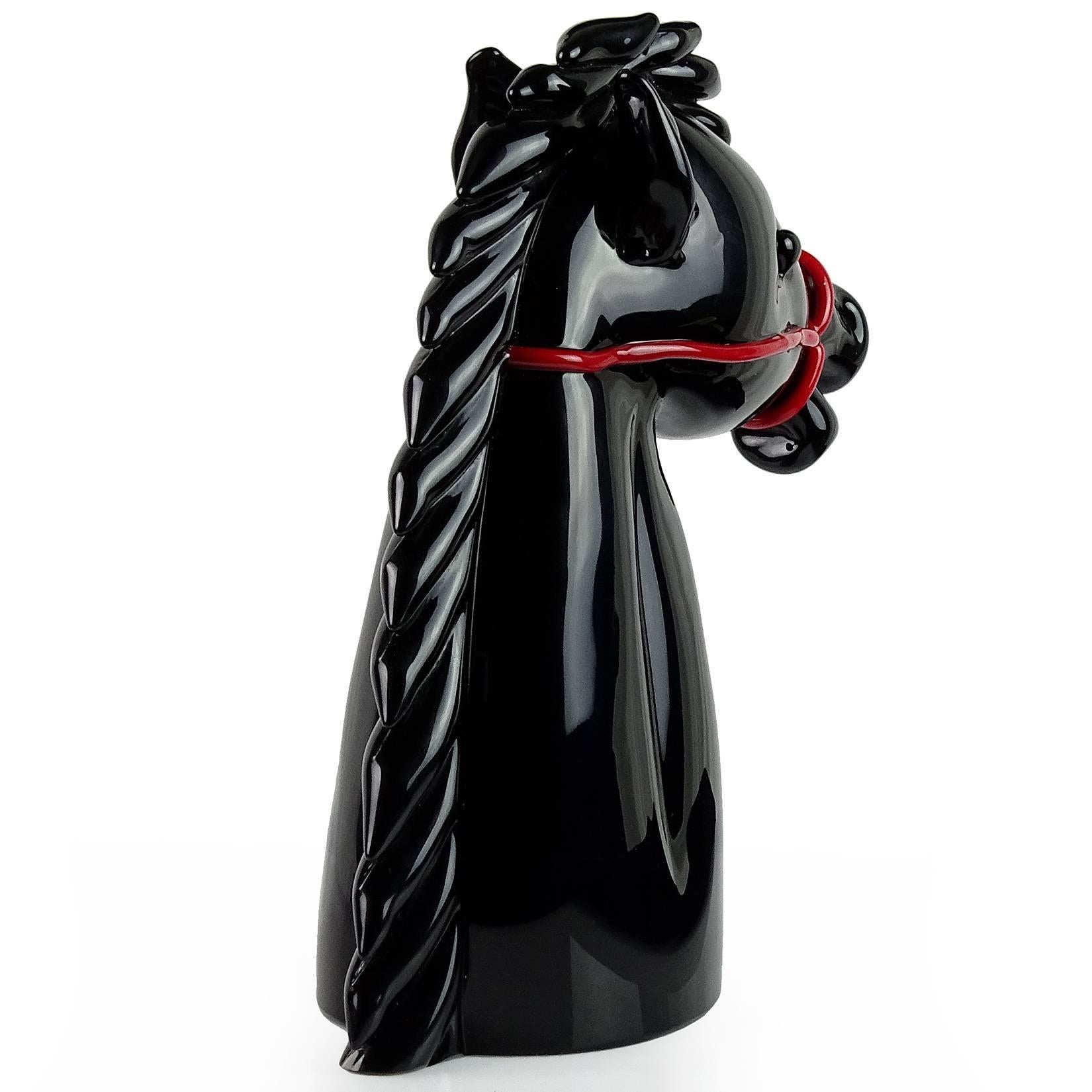 Mid-Century Modern Cartier Archimede Seguso Murano Black Red Italian Art Glass Horse Head Sculpture