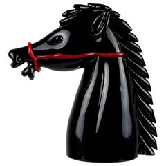 Cartier Archimede Seguso Murano Black Red Italian Art Glass Horse Head Sculpture