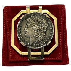 CARTIER Art Deco 14k Yellow Gold & 1881 Coin Money Clip Circa 1930s Rare - Pict